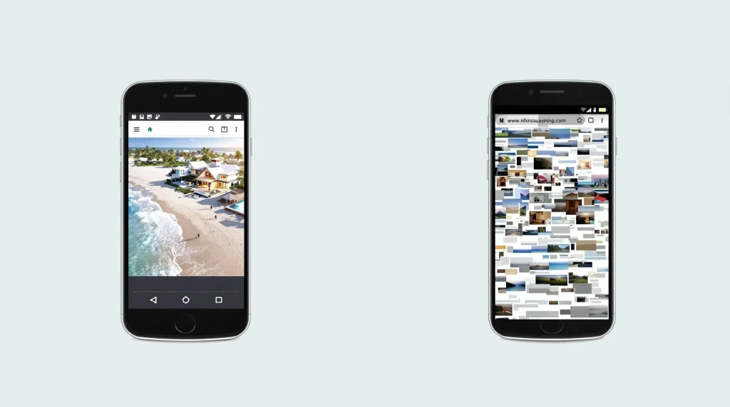 Mobile website performance comparison showing optimized vs unoptimized loading states