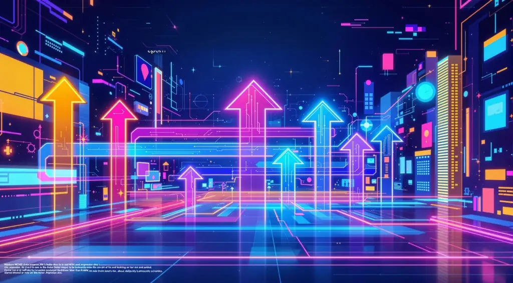 Image showing bright modern neon arrows against a digital landscape representing mobile traffic statistics and bounce rate comparisons between responsive vs. non-responsive websites.
