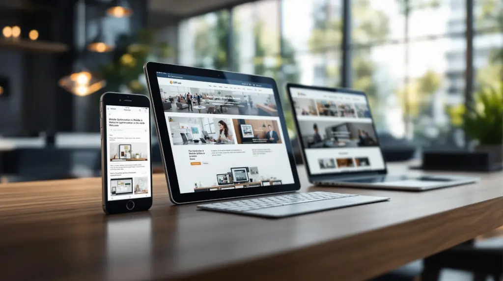 East West Designs WordPress developing mobile optimization with multiple devices showing responsive web design across smartphone tablet and laptop screens