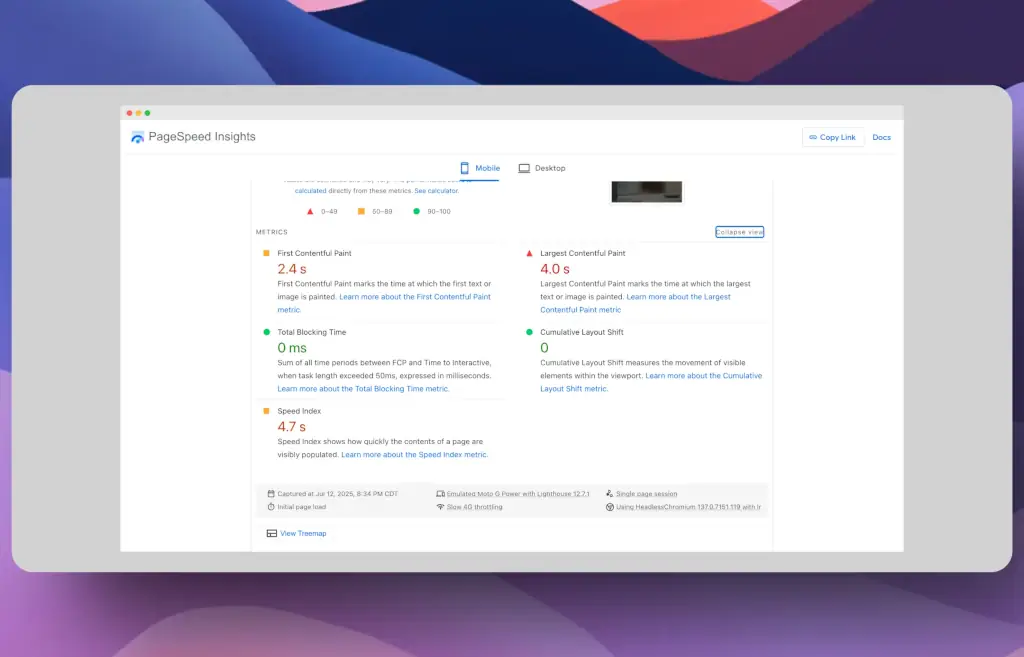Google mobile testing tool showing Mobile-Friendly Test results PageSpeed Insights mobile performance score